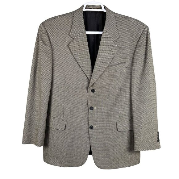 Gianfranco Ruffin Italy Mens 44R Wool Olive Green Houndstooth Blazer Timeless - Picture 1 of 15